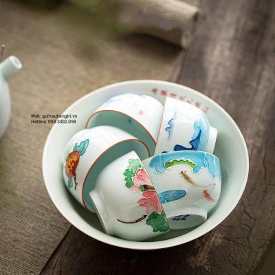 BỘ TRÀ SỨ TRẮNG VẼ TAY CAO CẤP